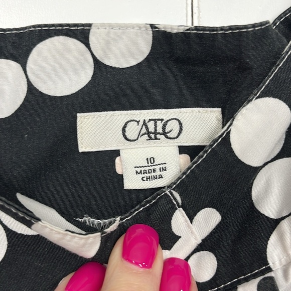 Cato Womens Skirt 10 Black & White Polka Dot Print Side Zip Pleats Full Skirt - Picture 2 of 8